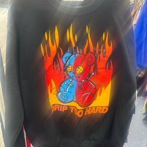 Black Sweatshirt with Flame and Bear Graphic